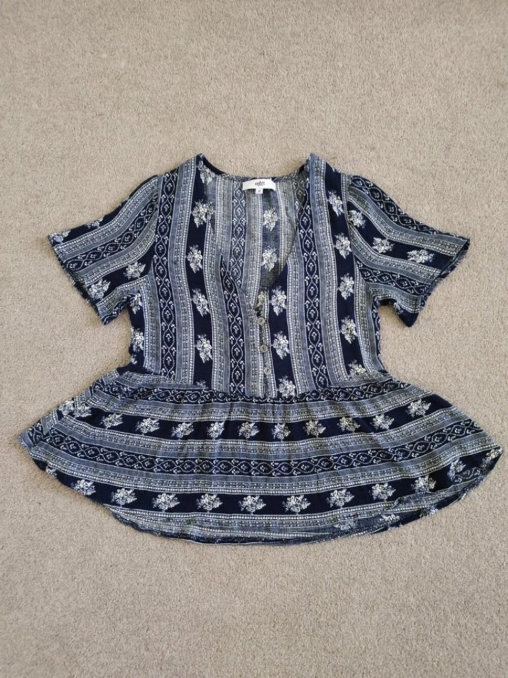 Mia Rayon Navy Blue Boho Peplum Blouse